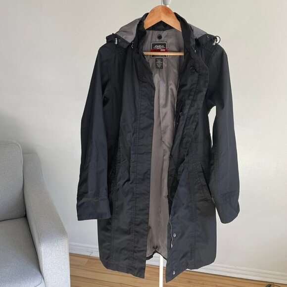 Eddie Bauer Fall Coat Jacket Black Removable Lining 3/4 Length FLAWS Size Medium - Picture 1 of 16